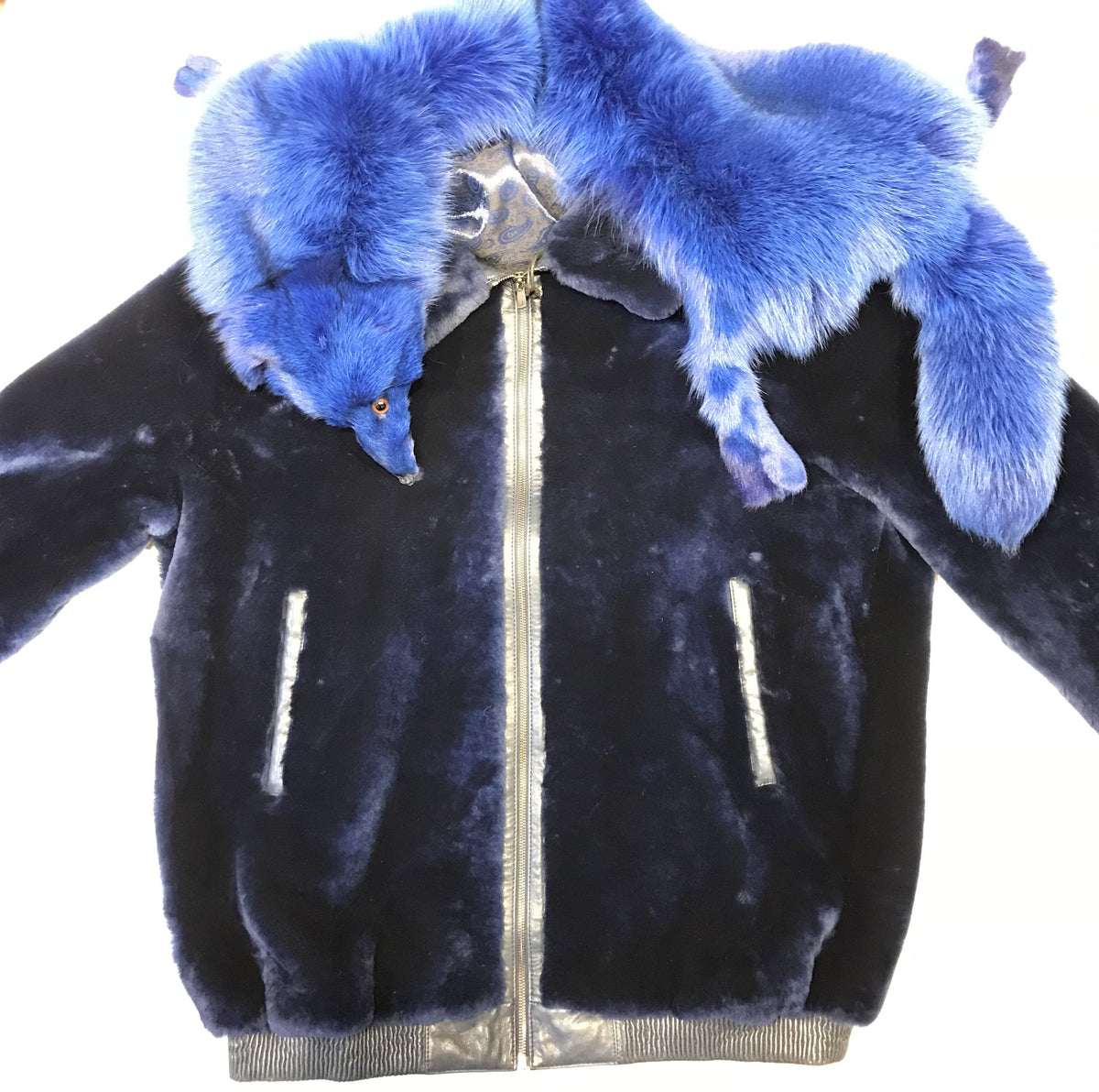 Kashani Wonder Blue Mouton Detachable Fox Shearling Jacket - Dudes Boutique