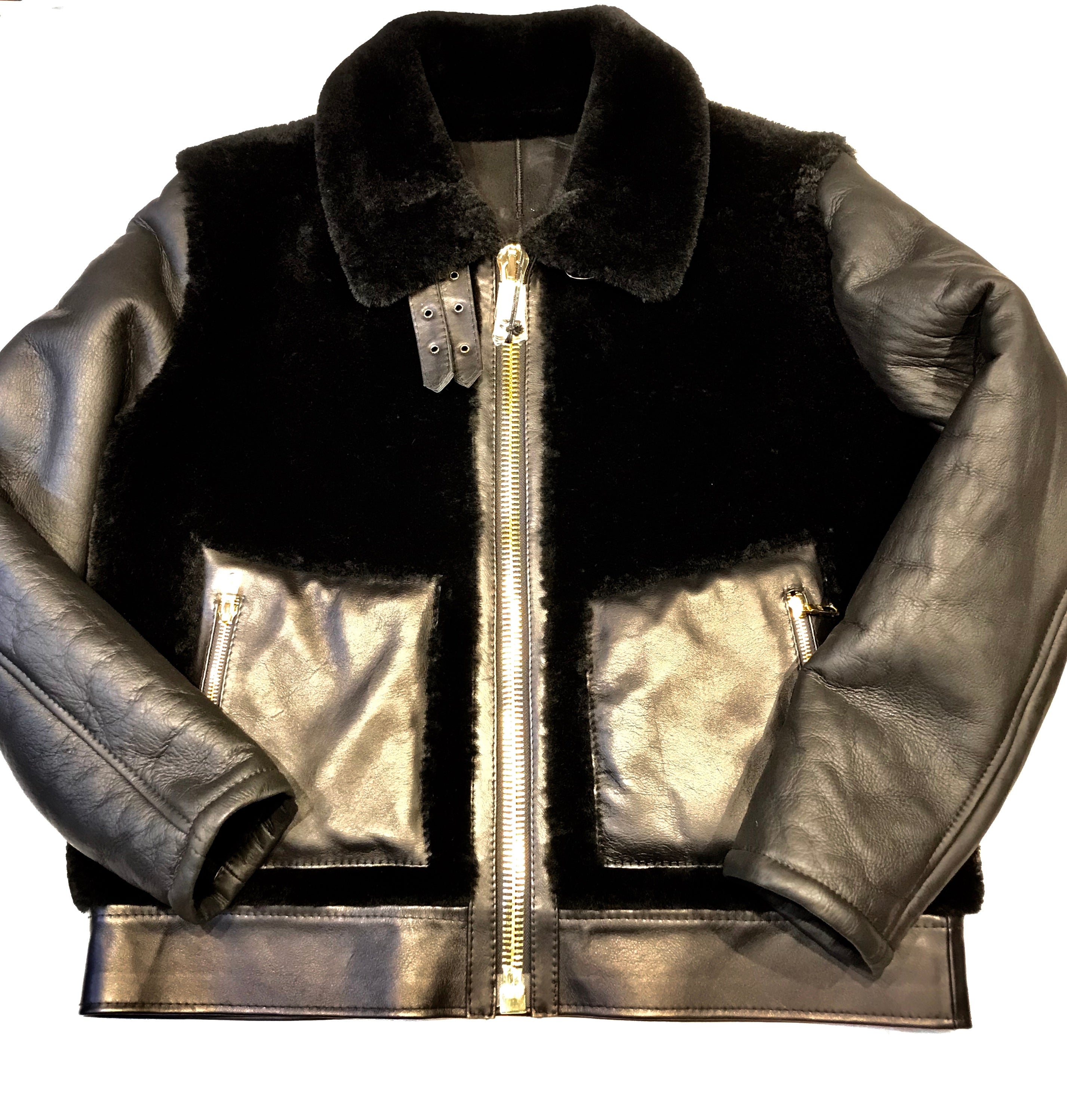 Kashani Jet Black Double Pocket Mouton Shearling Jacket - Dudes Boutique