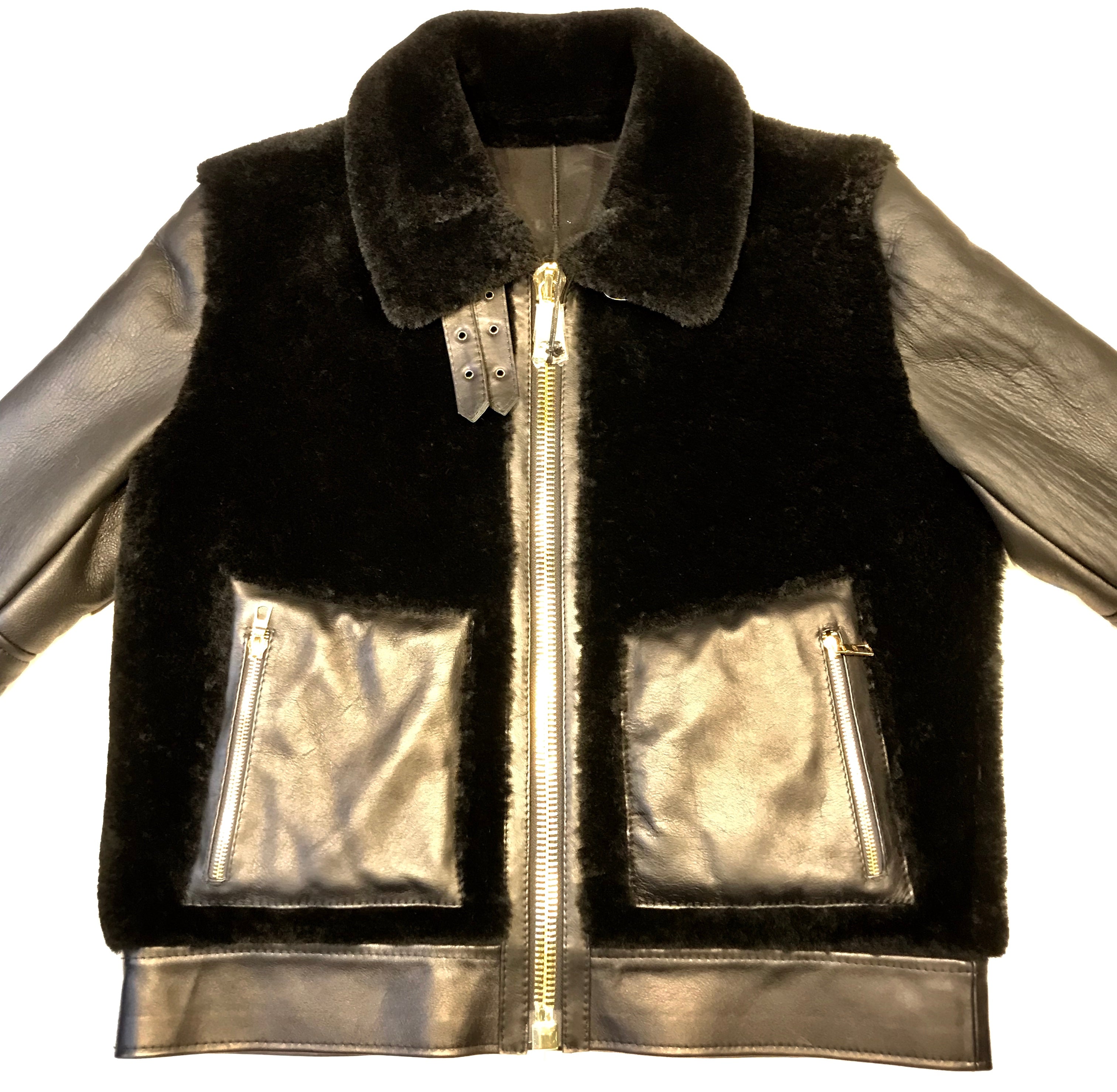 Kashani Jet Black Double Pocket Mouton Shearling Jacket - Dudes Boutique