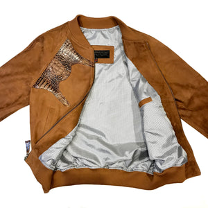 Kashani Chocolate Suede Alligator Body Wrap Bomber Jacket - Dudes Boutique