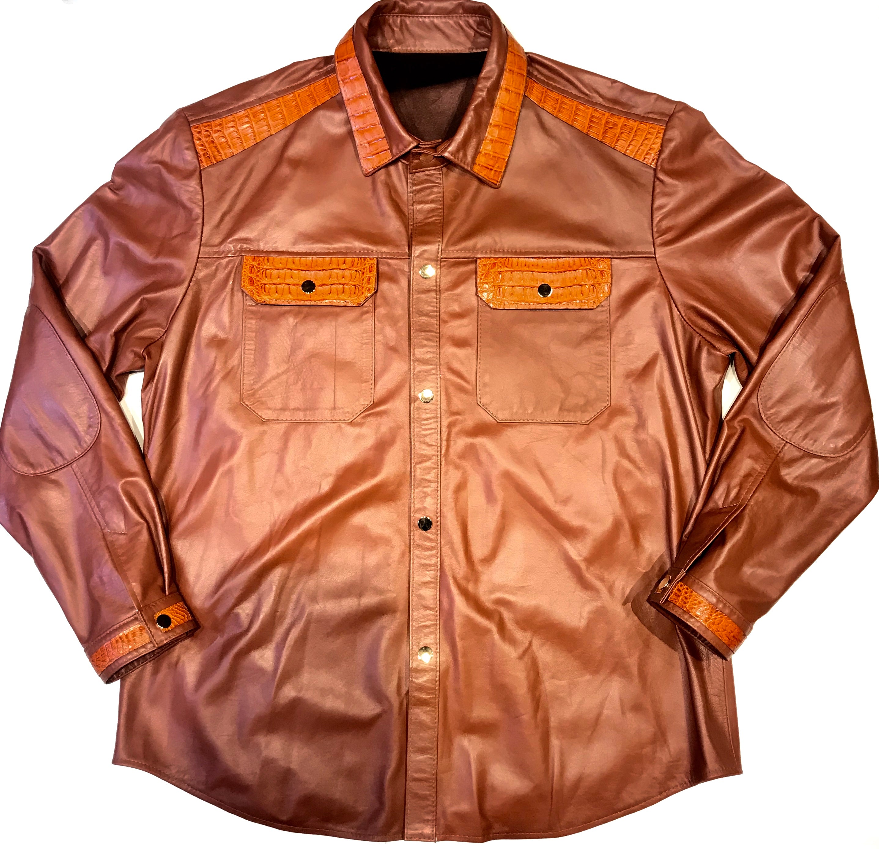 Kashani Cognac Alligator Leather Shirt - Dudes Boutique