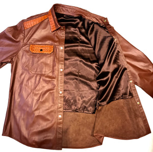 Kashani Cognac Alligator Leather Shirt - Dudes Boutique