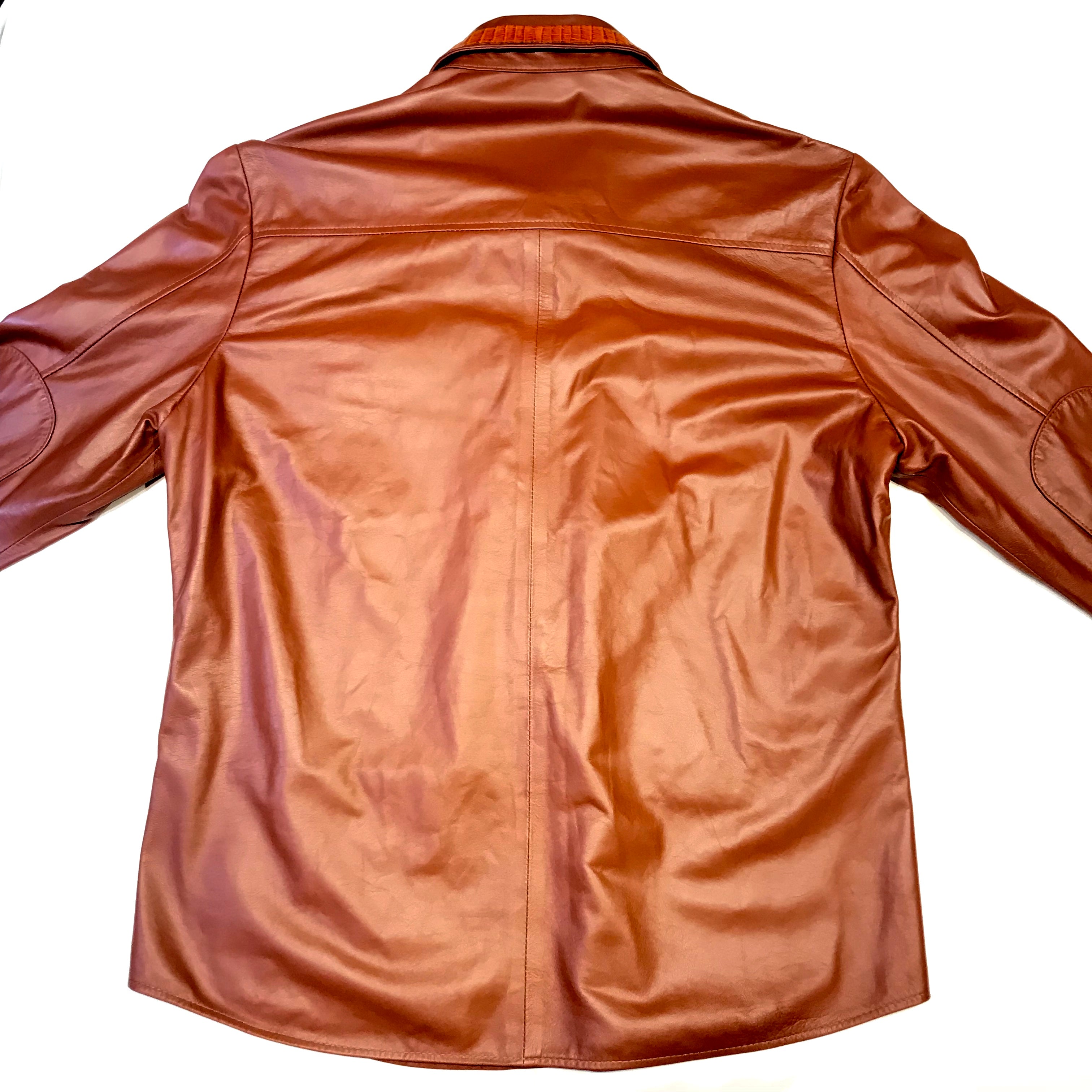 Kashani Cognac Alligator Leather Shirt - Dudes Boutique