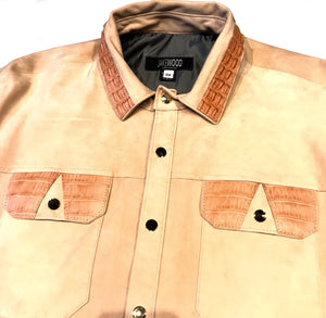 Kashani Peach Alligator Suede Leather Shirt - Dudes Boutique