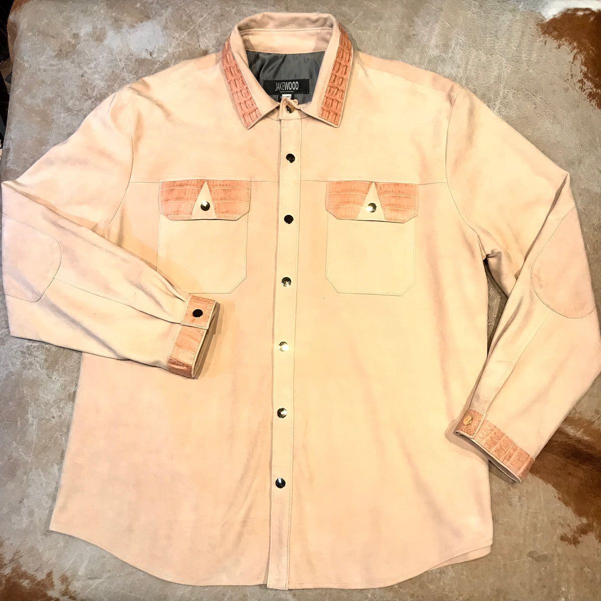 Kashani Peach Alligator Suede Leather Shirt - Dudes Boutique