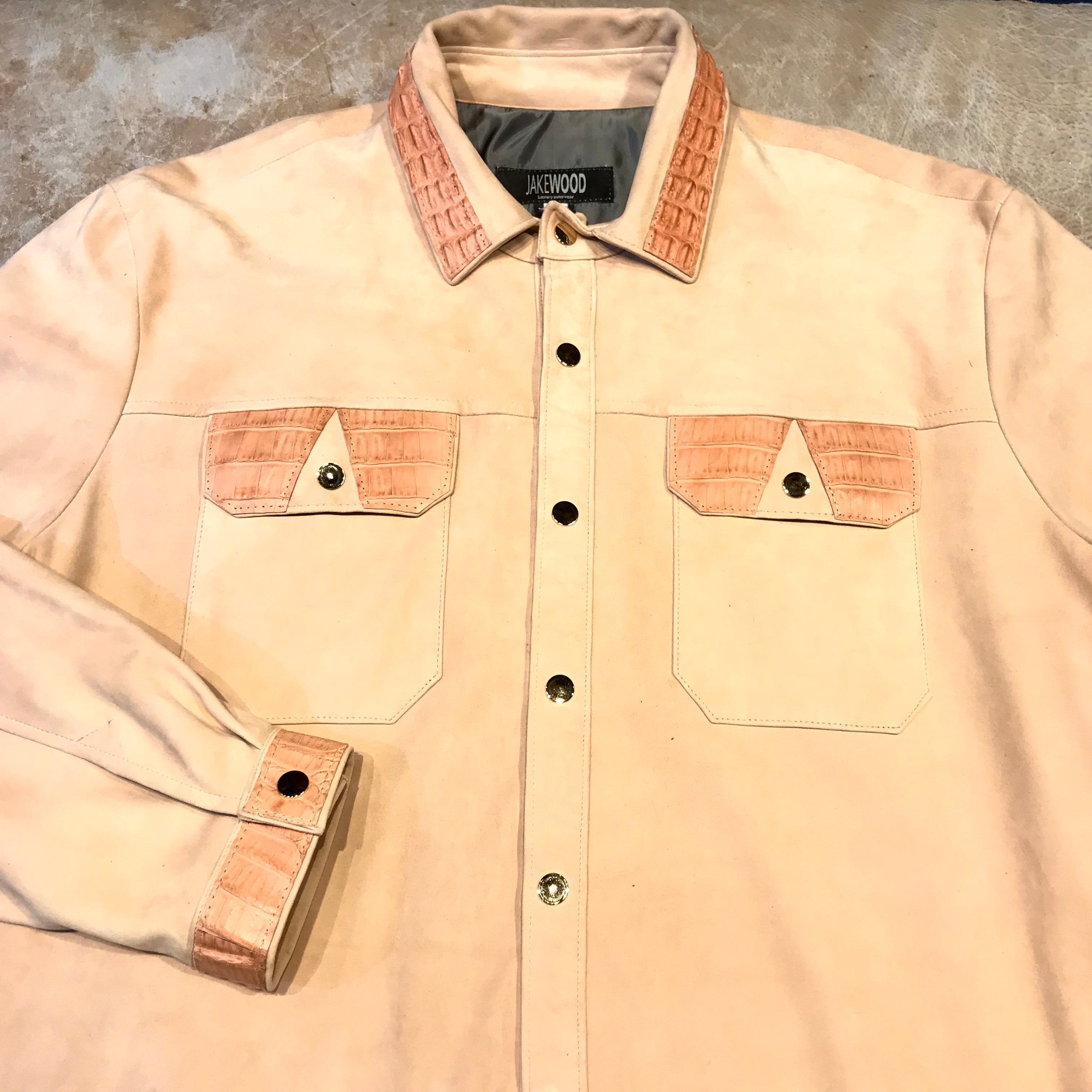 Kashani Peach Alligator Suede Leather Shirt - Dudes Boutique