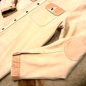 Kashani Peach Alligator Suede Leather Shirt - Dudes Boutique