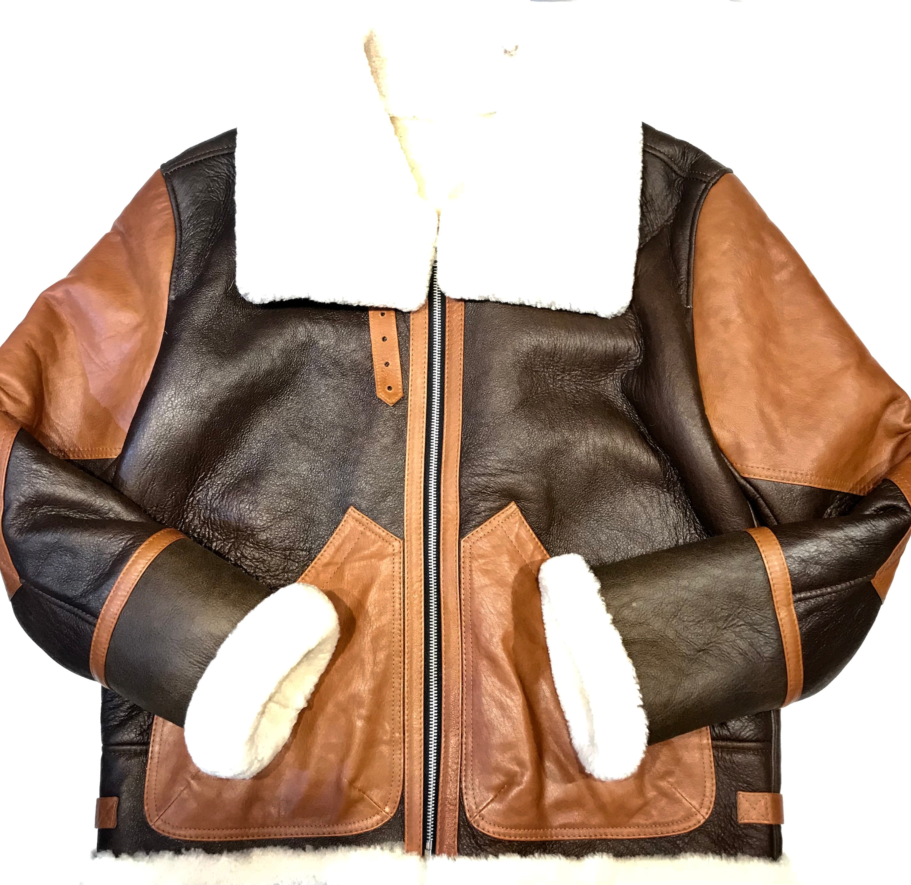 Kashani Two Tone Brown Aviator Shearling Jacket - Dudes Boutique