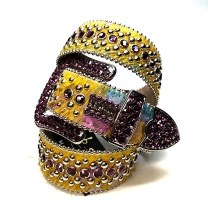 b.b. Simon Fully Loaded Yellow Pony Crystal Belt - Dudes Boutique