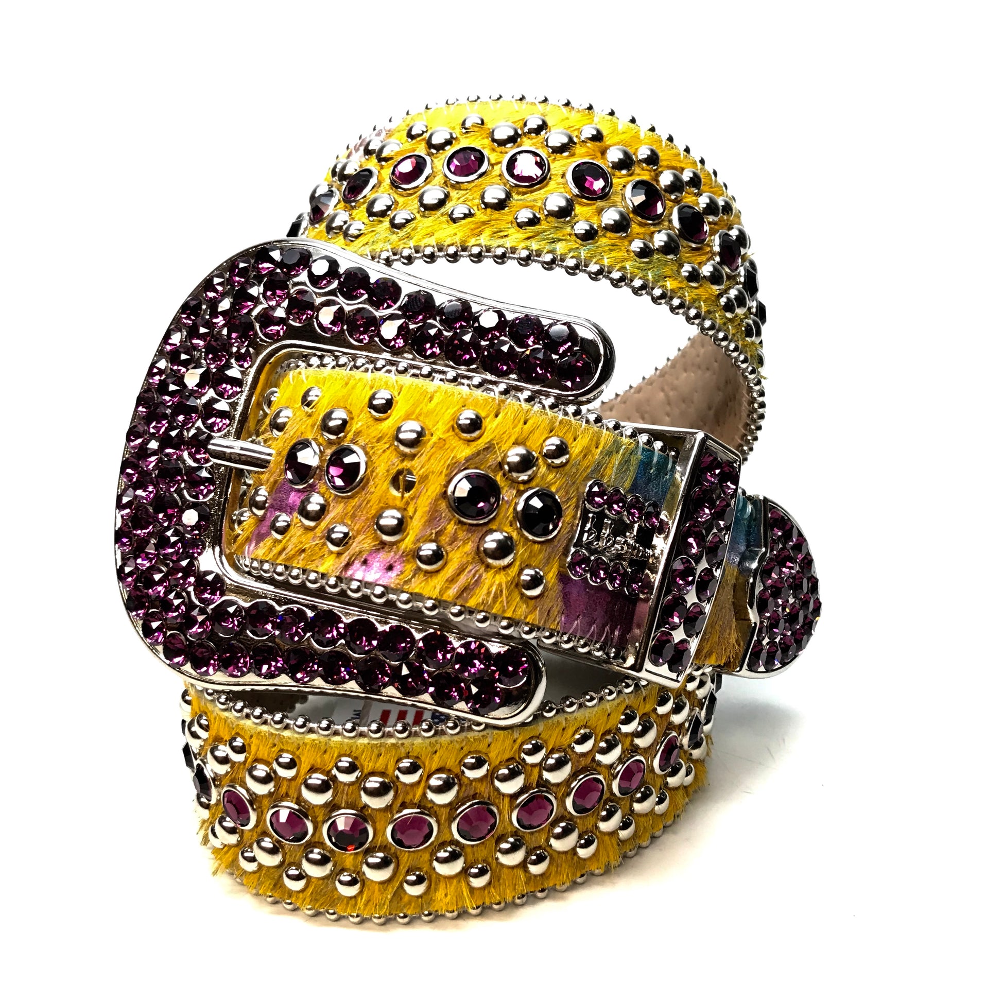 b.b. Simon Fully Loaded Yellow Pony Crystal Belt - Dudes Boutique