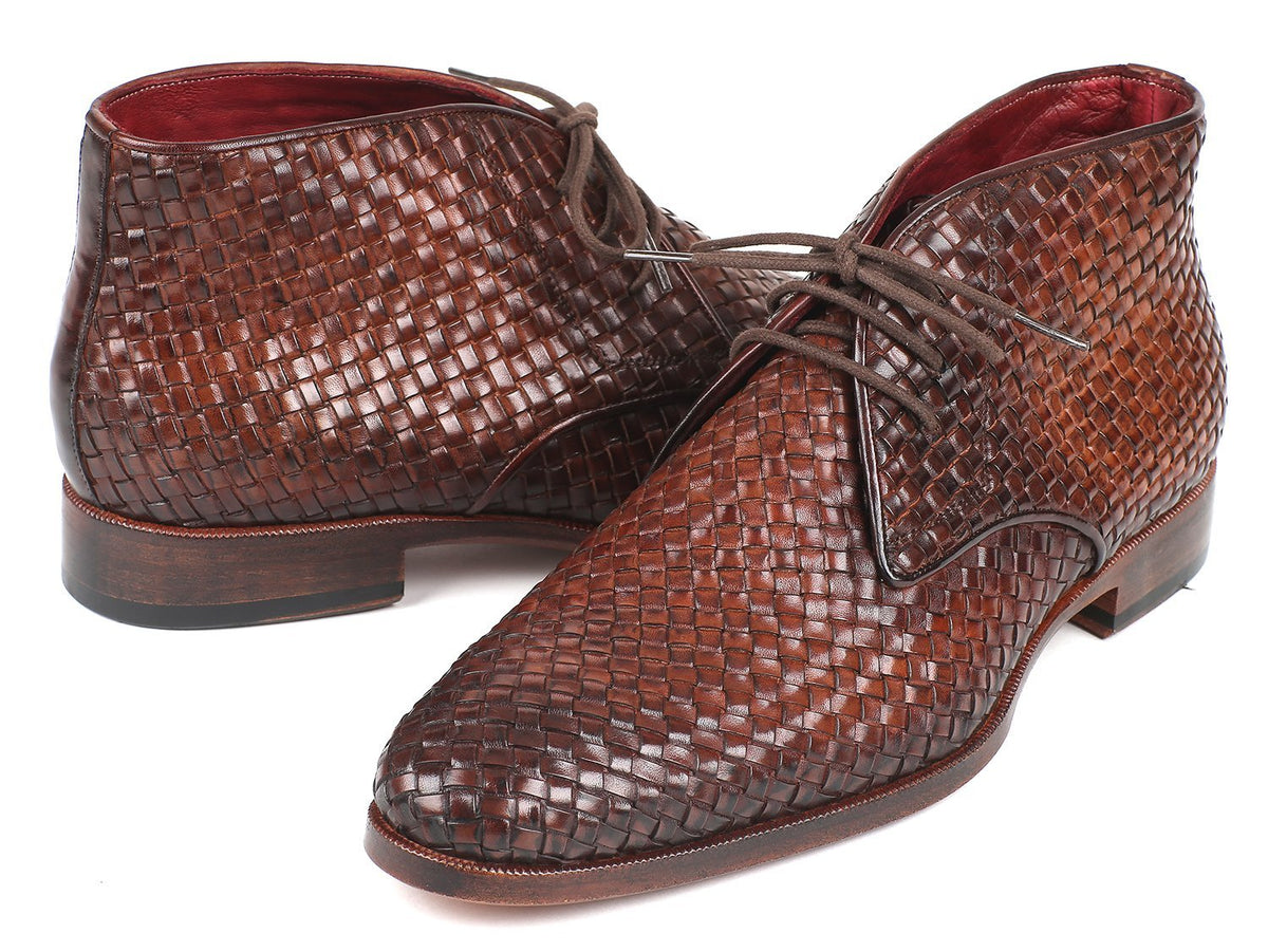 Paul Parkman Men's Brown Woven Leather Chukka Boots - Dudes Boutique