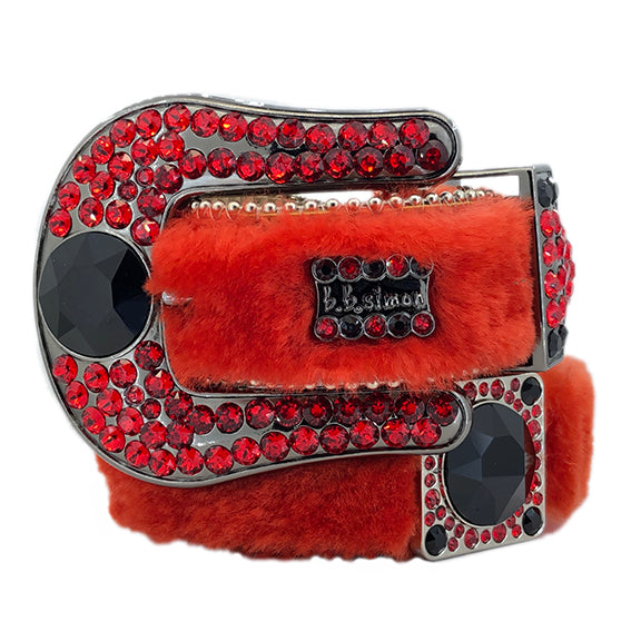 b.b. Simon Blood Red Fur Black Crystal Belt - Dudes Boutique