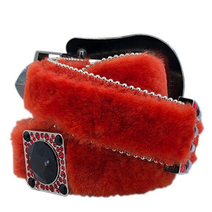 b.b. Simon Blood Red Fur Black Crystal Belt - Dudes Boutique