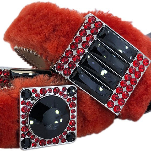 b.b. Simon Blood Red Fur Black Crystal Belt - Dudes Boutique