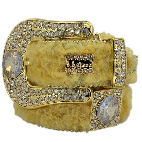 b.b. Simon Gold Fur Blanco Crystal Belt - Dudes Boutique