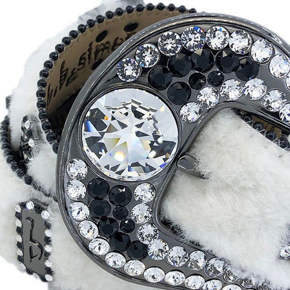 b.b. Simon White Fur Crystal Belt - Dudes Boutique