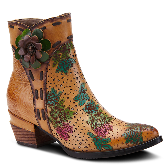 L'ARTISTE Multi Color Embellished Flower Leather Ankle Boots - Dudes Boutique