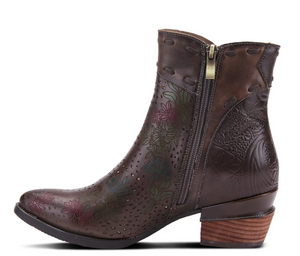 L'ARTISTE Embellished Flower Leather Ankle Boots - Dudes Boutique