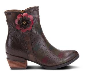 L'ARTISTE Embellished Flower Leather Ankle Boots - Dudes Boutique