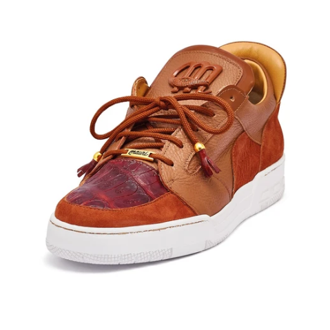 Mauri '8412' Two Tone Brown Alligator/Suede/Patent Leather Low Top Sneakers - Dudes Boutique