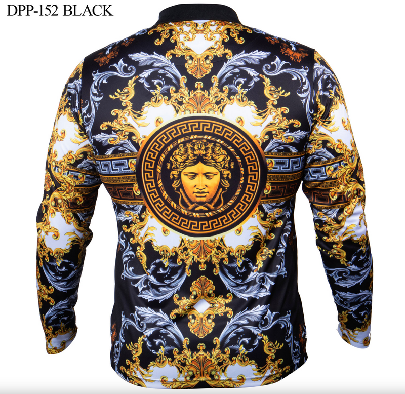 Prestige Black/Gold Greek Key Long Sleeve Shirt - Dudes Boutique