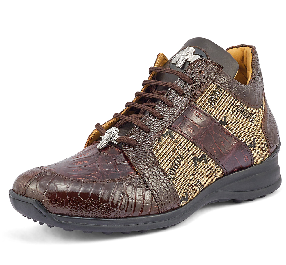 Mauri  Men's '8425' Rust Brown Baby Crocodile/ Ostrich Leg Sneakers - Dudes Boutique