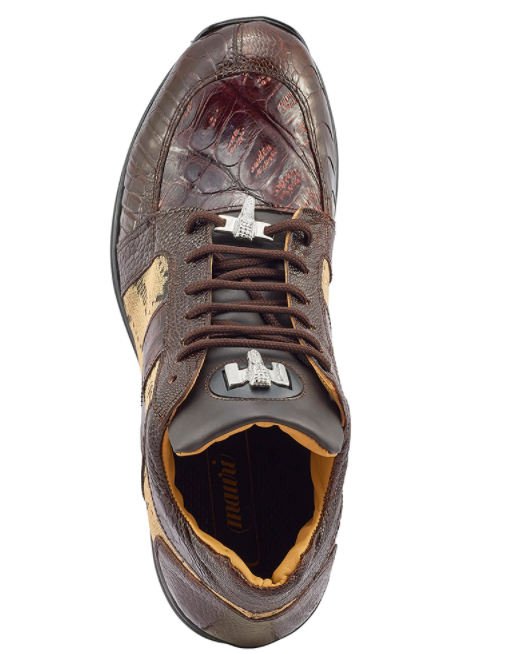 Mauri  Men's '8425' Rust Brown Baby Crocodile/ Ostrich Leg Sneakers - Dudes Boutique