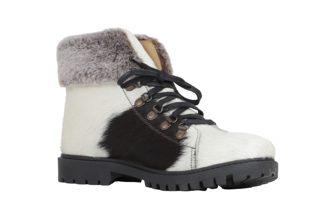 MYRA Women's Black White Cowhide Turbulent Boots - Dudes Boutique