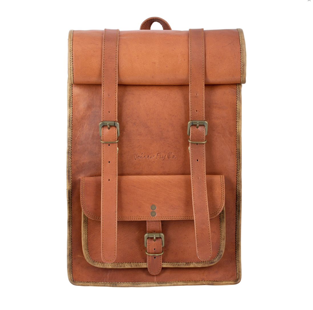 Johnny Fly Co. Brown Moroccan Leather Roll-Top Backpack - Dudes Boutique