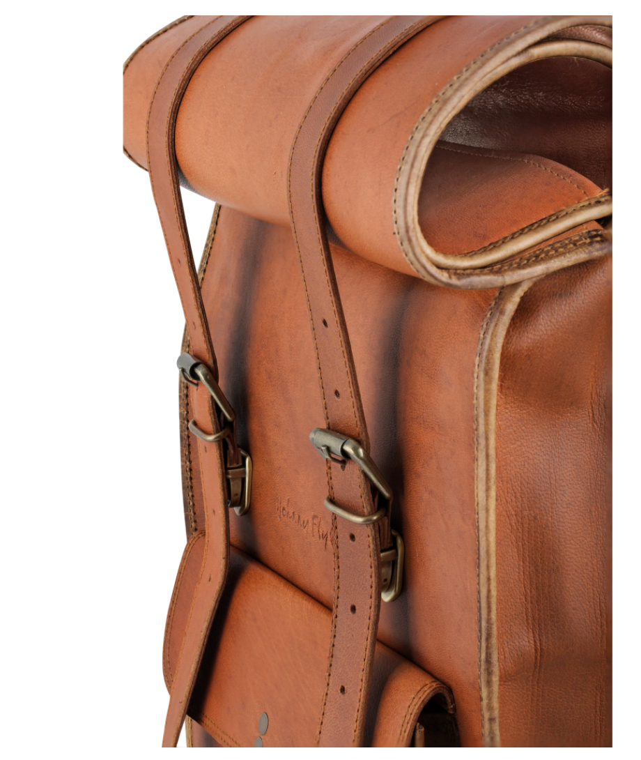 Johnny Fly Co. Brown Moroccan Leather Roll-Top Backpack - Dudes Boutique