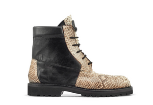 Mauri- "4949/1" Black/Natural Python Combat Boots - Dudes Boutique