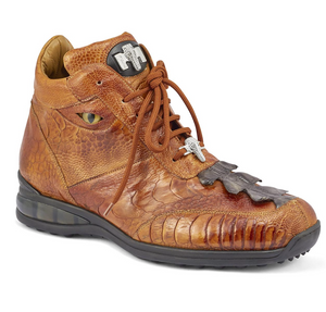 Mauri- 8405/1 "Venom" Cognac/ Olive Alligator Tail / Ostrich Leg High-top Sneaker - Dudes Boutique