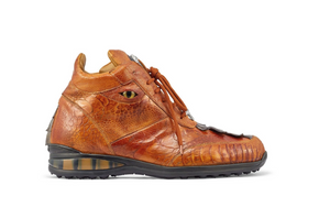 Mauri- 8405/1 "Venom" Cognac/ Olive Alligator Tail / Ostrich Leg High-top Sneaker - Dudes Boutique