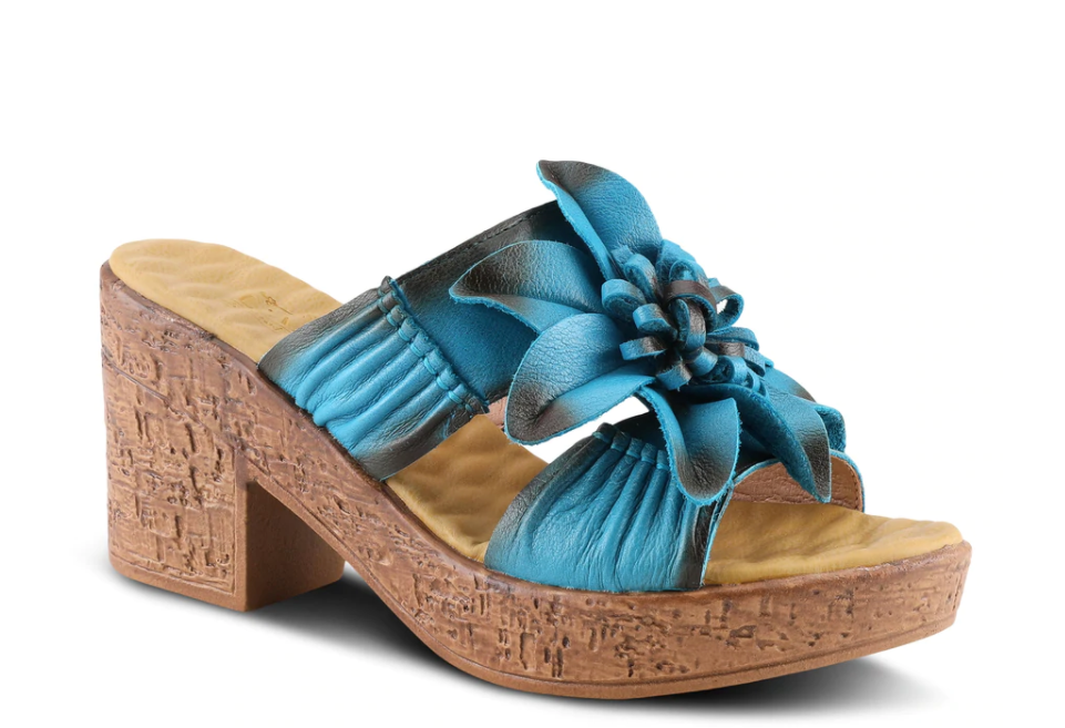 L'ARTISTE Turquoise Leather BLOOMIN-TQ Slide Sandals - Dudes Boutique