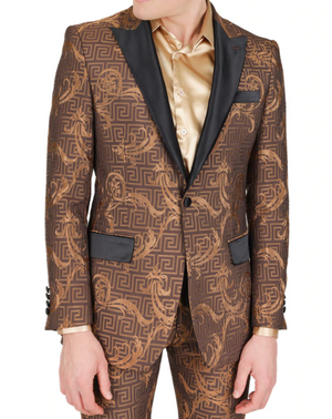 Barabas Men's Coffee Brown  'BAROCCO GRECO' Greek Key Blazer - Dudes Boutique