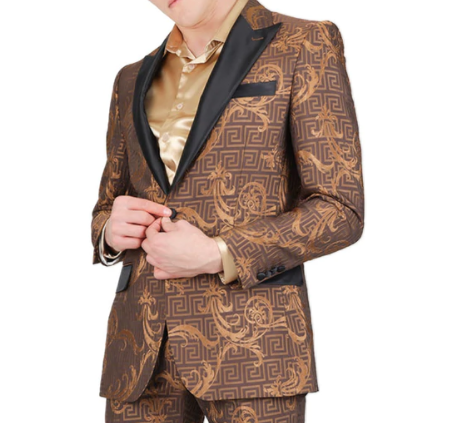 Barabas Men's Coffee Brown  'BAROCCO GRECO' Greek Key Blazer - Dudes Boutique