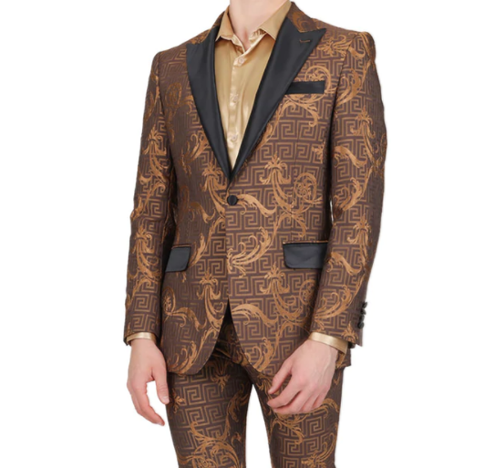 Barabas Men's Coffee Brown  'BAROCCO GRECO' Greek Key Blazer - Dudes Boutique