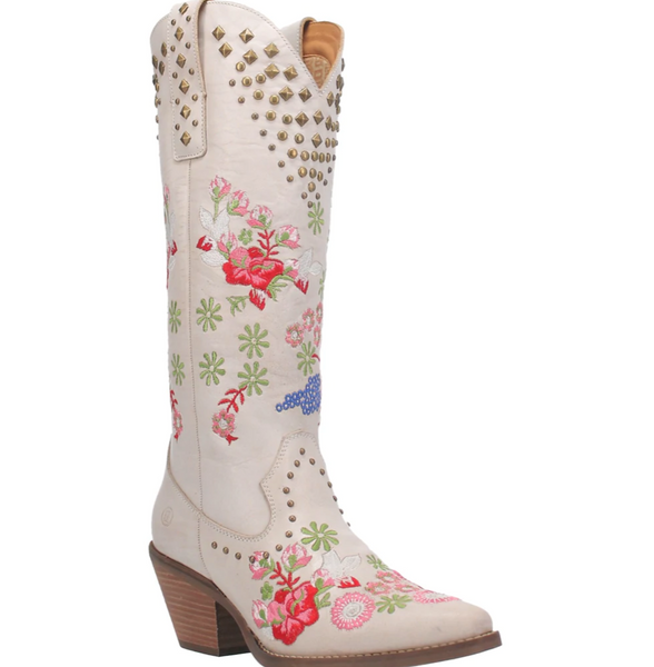 Dingo Women's "POPPY" White Leather  Cowgirl Boots - Dudes Boutique