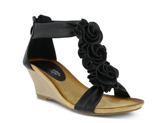 Patrizia Women's HARLEQUIN Black Flower Strap Wedge Sandals - Dudes Boutique