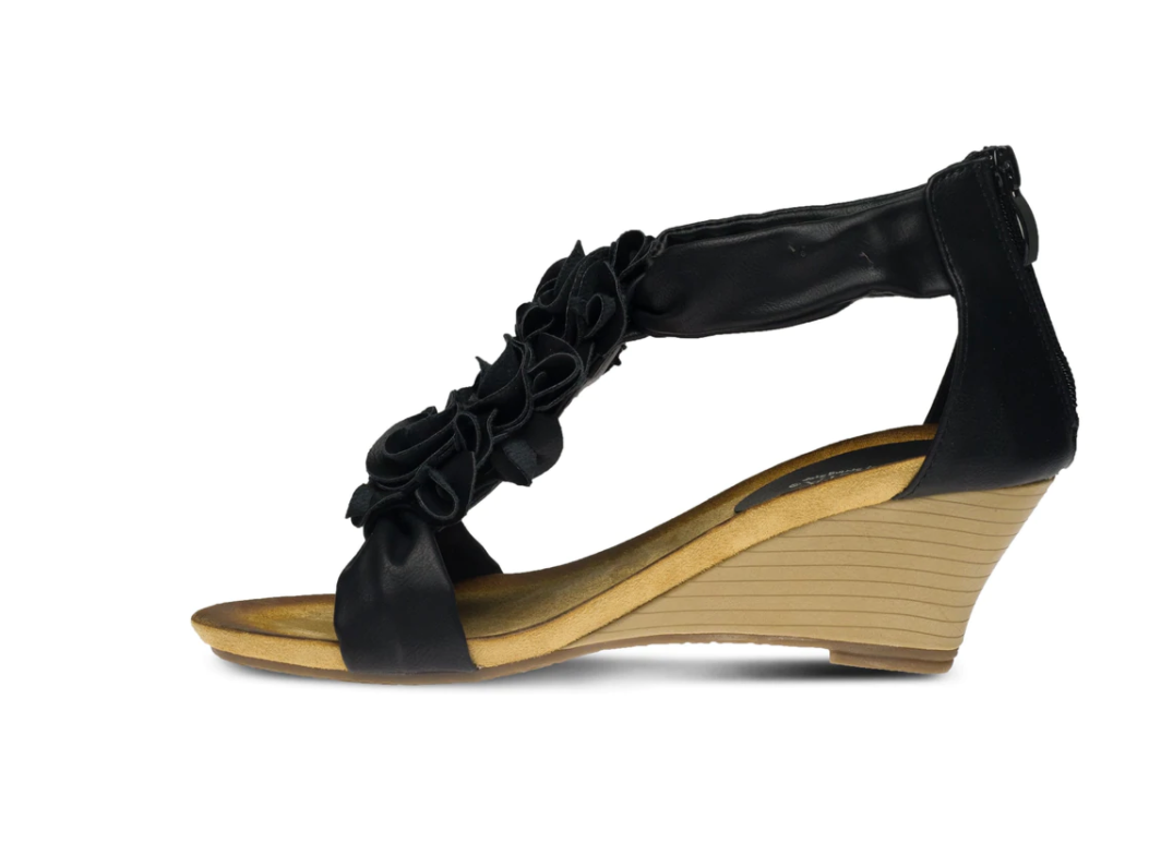 Patrizia Women's HARLEQUIN Black Flower Strap Wedge Sandals - Dudes Boutique