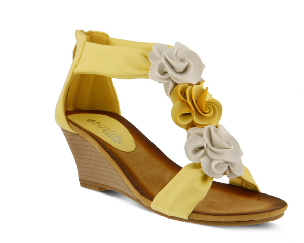 Patrizia HARLEQUIN  Light Yellow Multi Flower Strap Wedge Sandals - Dudes Boutique