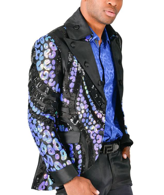 Barabas Men's 'SHINY SERVER' Black/Royal Sequin Blazer - Dudes Boutique