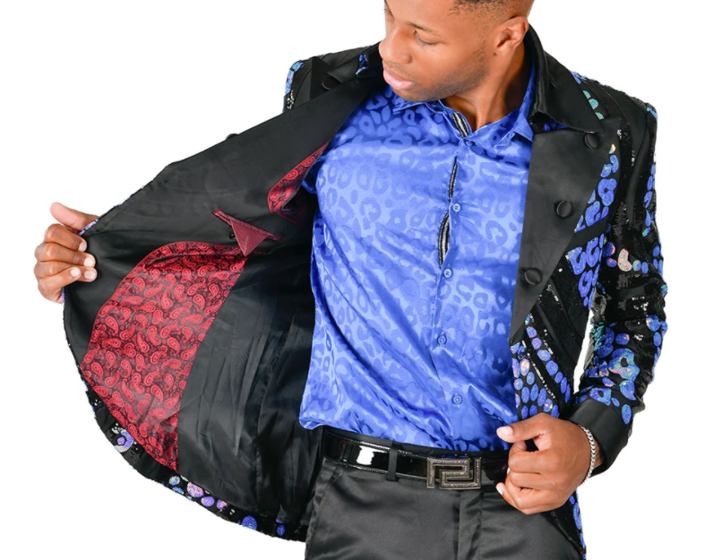 Barabas Men's 'SHINY SERVER' Black/Royal Sequin Blazer - Dudes Boutique