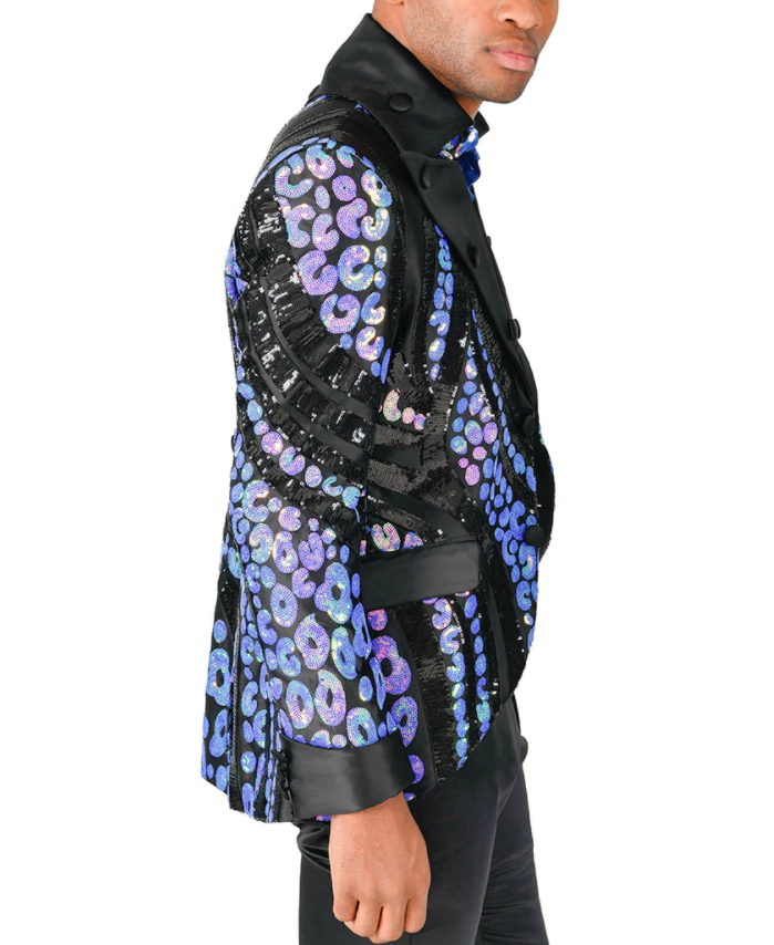 Barabas Men's 'SHINY SERVER' Black/Royal Sequin Blazer - Dudes Boutique