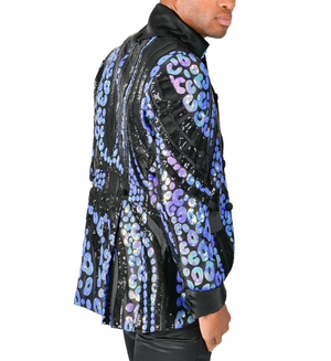 Barabas Men's 'SHINY SERVER' Black/Royal Sequin Blazer - Dudes Boutique