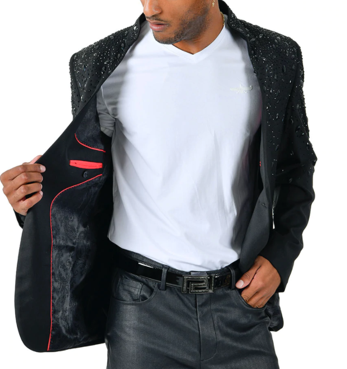 Barabas Men's 'TEARS IN HEAVEN' Black Crystal Blazer - Dudes Boutique