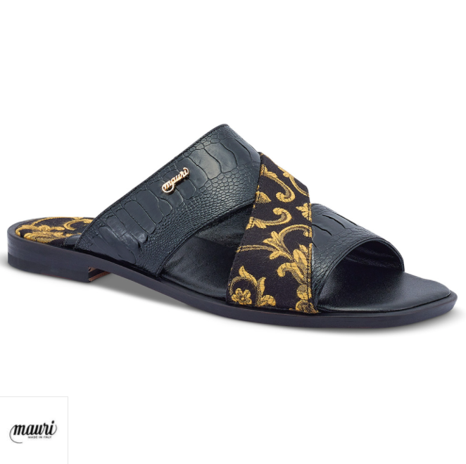 Mauri 5140 Black/Gold Cancus Ostrich Leg + Fabric Sandal - Dudes Boutique