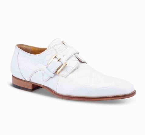 Mauri 4853 White Burnished  Alligator Body Monk Strap Dress Shoes - Dudes Boutique