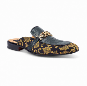 Mauri 4976 'Bermuda' Black/Gold Alligator + Fabric Sandal - Dudes Boutique