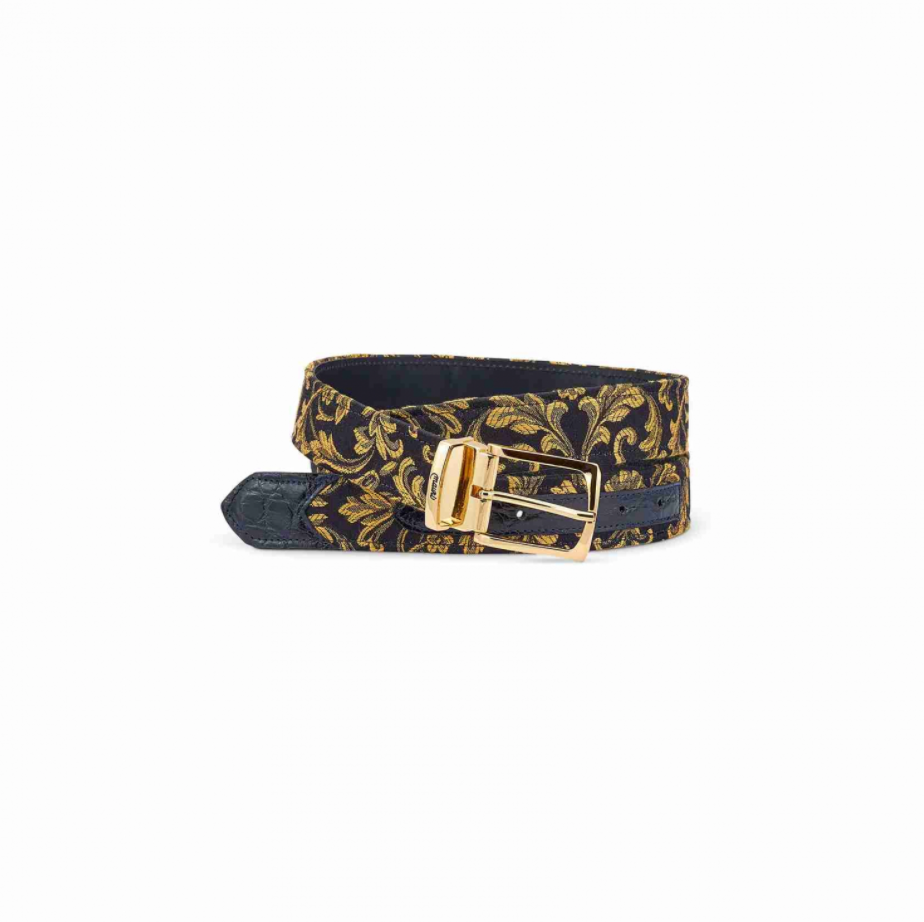 Mauri 0100/35 Black/Gold Alligator + Fabric Belt - Dudes Boutique